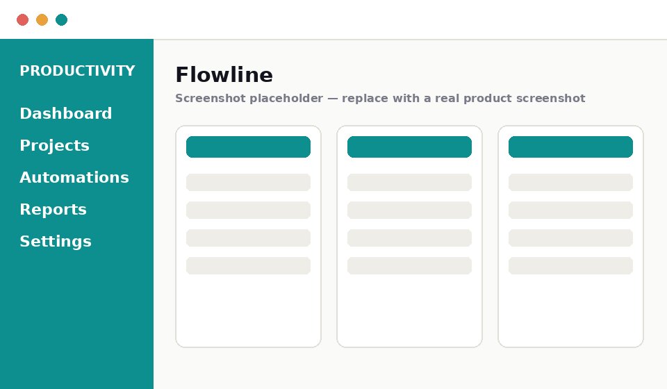 Screenshot of the Flowline project dashboard showing kanban columns
